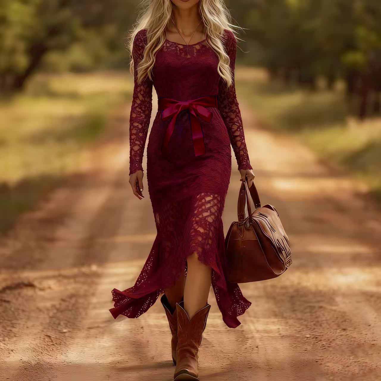 Elegancka Sukienka z Koronką i Rozcięciem Syrenki