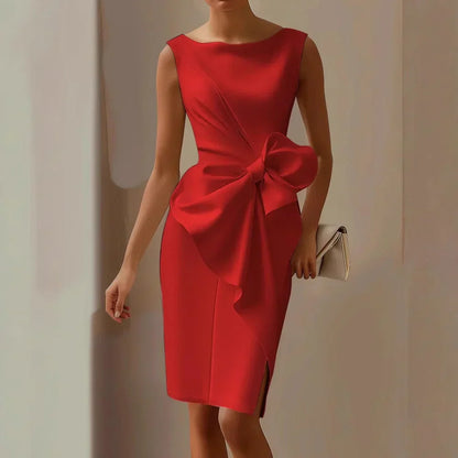 Stylowa elegancka sukienka z urokliwym paskiem na kokardę