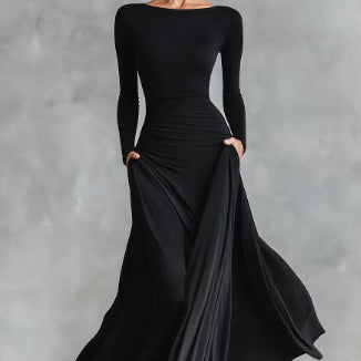 Jednokolorowa Sukienka z długim rękawem